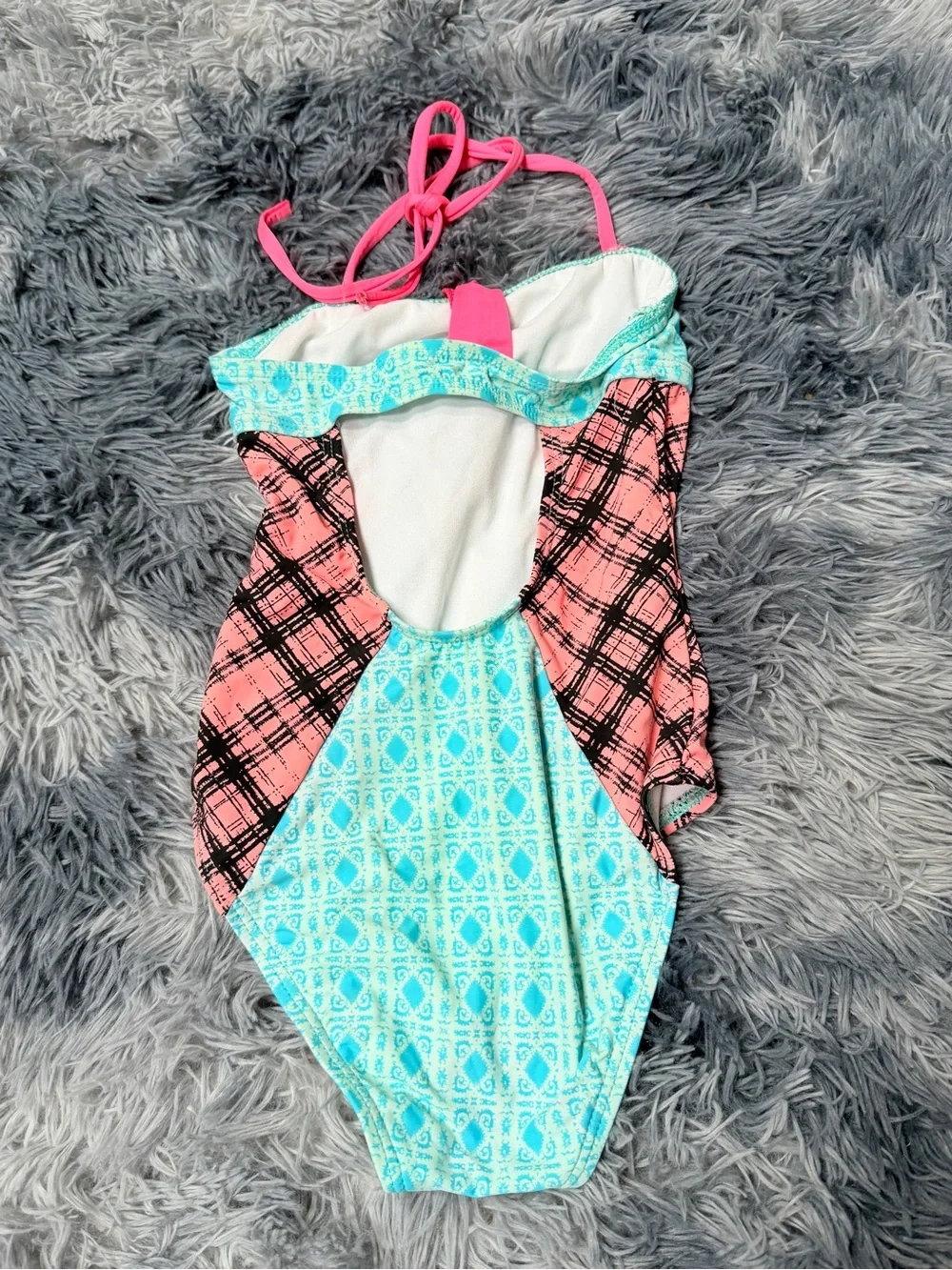 Ella Moss Girls 5T bandeau Swimsuit one piece contrasting print halter swimwear